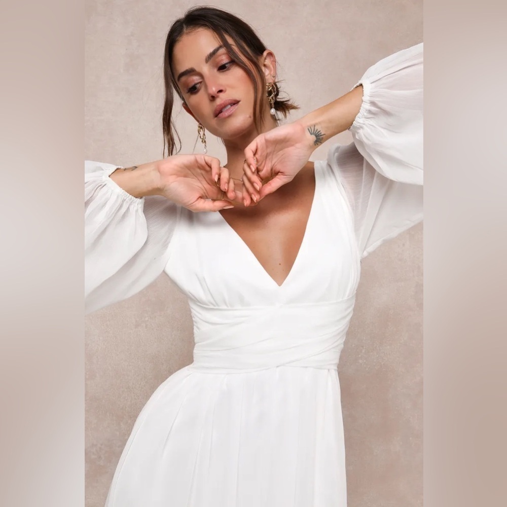 Lulus Enchant My Love White V-Neck Long Sleeve Maxi Dress - Picture 4 of 8